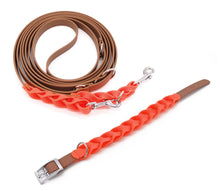 Laden Sie das Bild in den Galerie-Viewer, Robustes Halsband in Flecht Optik - Neon Orange / Cognac