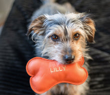 Laden Sie das Bild in den Galerie-Viewer, Lederknochen mit Quietscher - Hundespielzeug